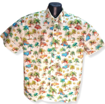 Woodie and Palms Hawaiian Shirt- Made in USA- 100% Cotton